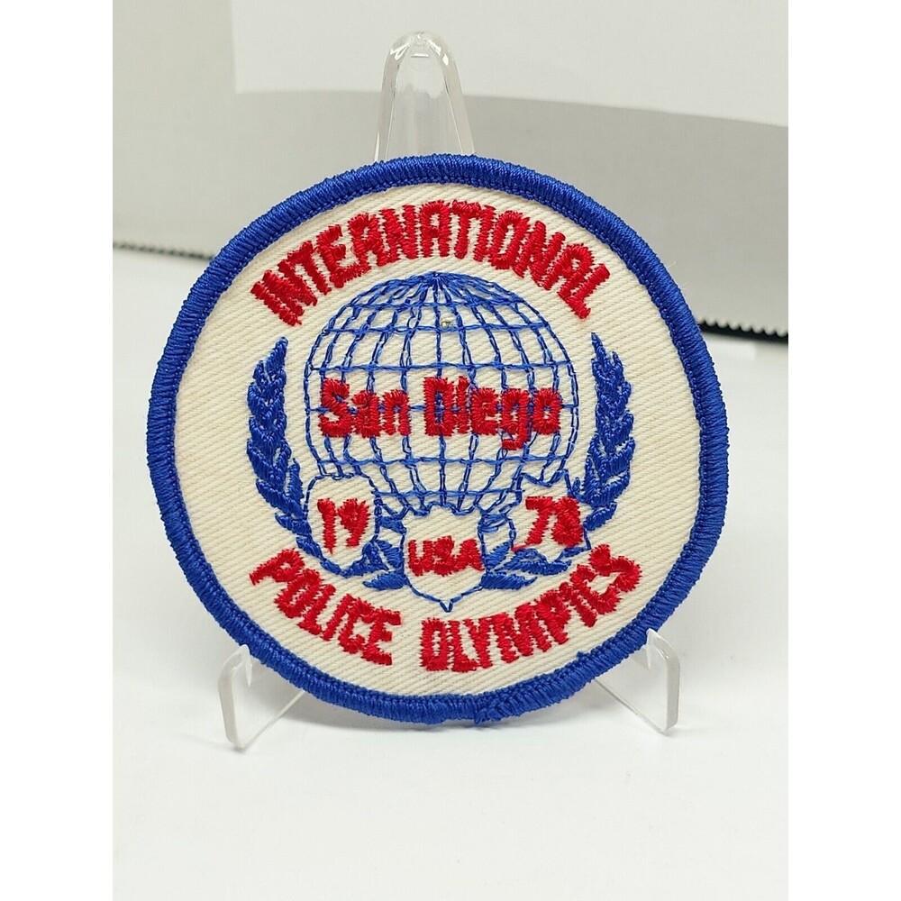International Police Olympics 1978 Patch san diego faded white blue red vintage